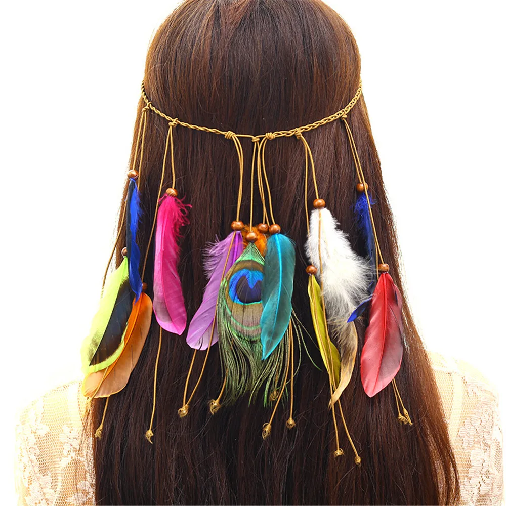 Nidu Fashion Bohemian Hippie Headband Dream Catcher Feather Peacock