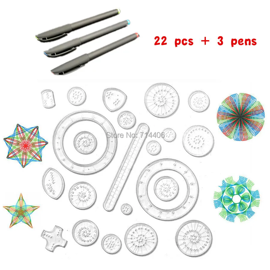 22pcs Accessories 3pcs design pens Spirograph Interlocking Gears Wheels kid s educational classic drawing font b