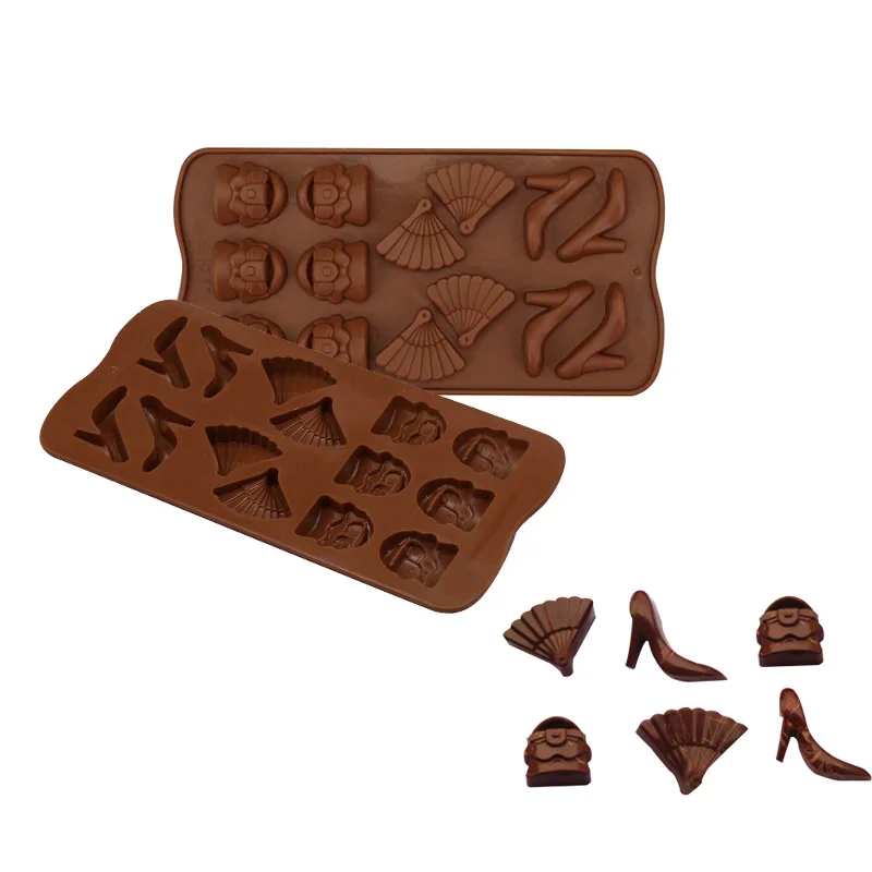 

15 Cavity Silicone Chocolate Mold For DIY Candy Cookie Cake Decoration Tool Fan High Heel Shape Kitchen Baking Tray Fodnant Mold