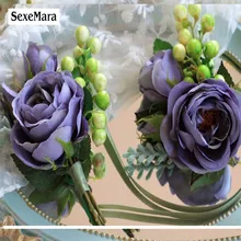 Белый искусственный цветок Свадебный корсаж ягода поддельный цветок свадьба невеста запястье цветок