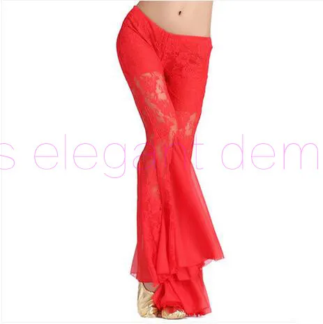 Сексуальные брюки для танца живота для женщин рыбий хвост брюки для танца живота кружевные шифоновые брюки M и L 9 цветов Горячая Распродажа - Цвет: Красный
