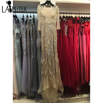 

Vestido de Novia 2016 Real Photo High Quality Gold Tulle Crystal Party Occasion Formal Long Evening Prom Dress robe de soiree