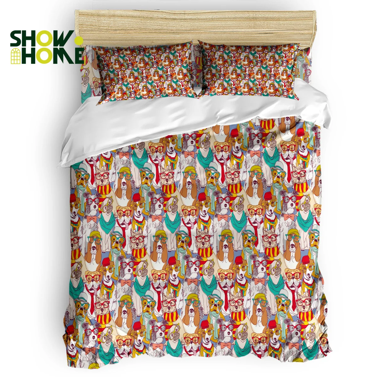 

SHOWHOME Duvet Cover Set Cartoon Pet Dog Duvet Cover 4 Piece Bedding Set