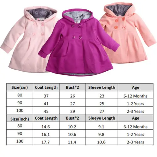 Baby Girl Hooded Trench Coat Fall Winter Windbreaker Parka Jacket Kids Outerwear