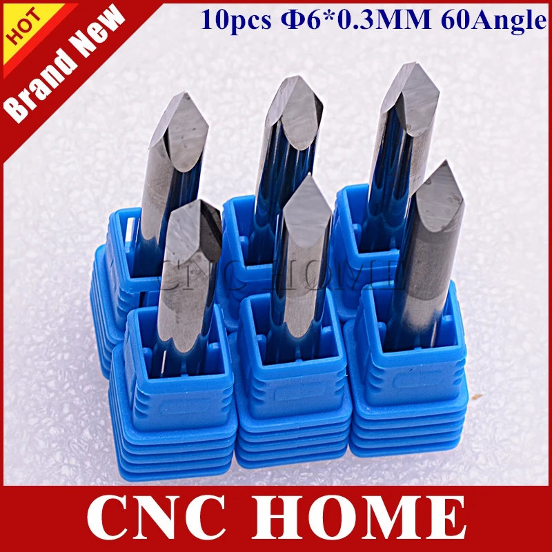 10pc 6*0.3MM 60 Degree 3 Face Mill Cutter Carbide PCB CNC Engraving Bits, CNC Engraving Cutters