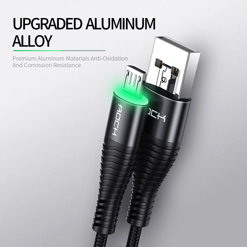 صخرة LED الإضاءة المصغّر usb كابل ل Xiaomi Redmi 4X ملاحظة 4 5 ترقية المصغّر usb كابل شحن سامسونج S7 الهاتف المحمول الحبل