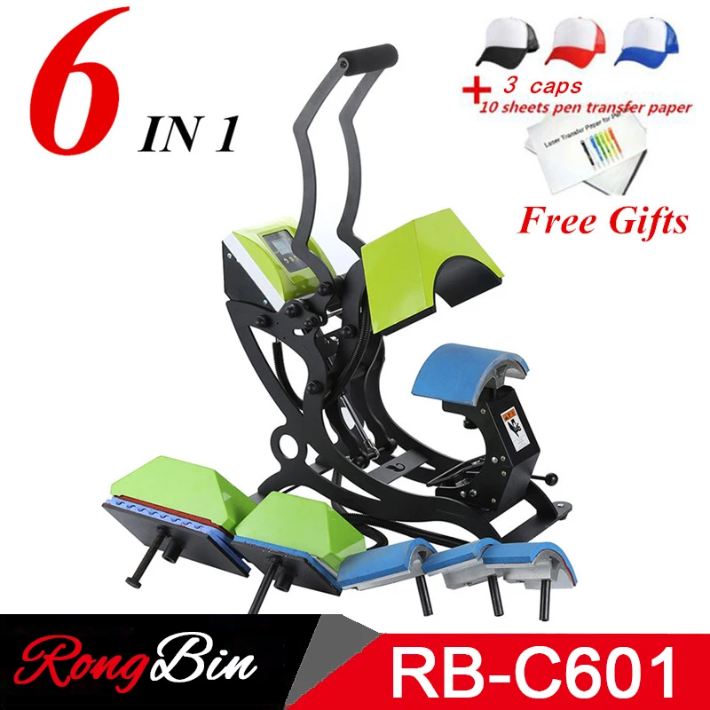 

6 in 1 Cap Pen Label Heat Press Machine Sublimation Printer Digital Swing Away Heat Transfer Cap Pen Label Printing Machine