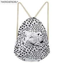 TWOHEARTSGIRL женский рюкзак со шнурками, повседневный рюкзак, мини-рюкзак, простая леопардовая печать, детская пляжная сумка через плечо для мальчиков и девочек