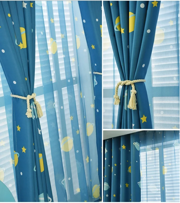 Мультфильм синий шторы с планетами для Гостиная индивидуальный заказ плотные детские Шторы ткани для мальчиков Спальня готовой Cortinas WP3553