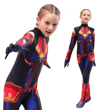 Мстители Endgame дети Марвел Капитан косплей костюм Carol Danvers мстители супергерой зентай боди костюмы на Хэллоуин