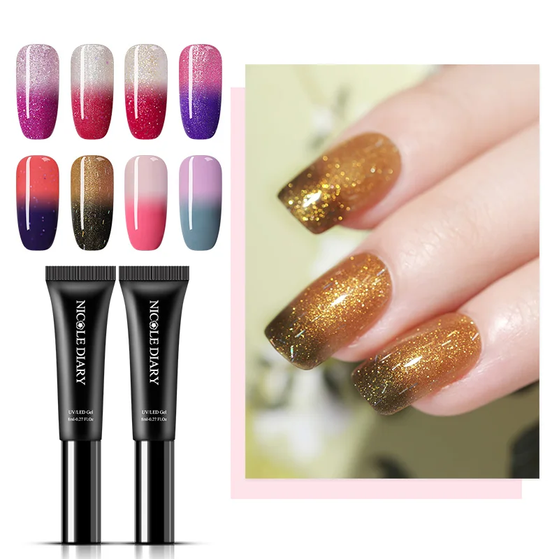 

NICOLE DIARY 8ml Holographic Thermal Gel Polish Temperature Color Changing Glitter Nail LED Gel Lacquer 3 Colors Changing Gel