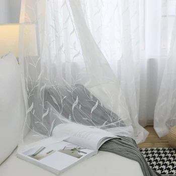 

Modern Minimalist Pastoral Embroidered Tulle Curtain For Living Room Bedroom Some Transparent White Tulle Cortinas Salon wp061&4