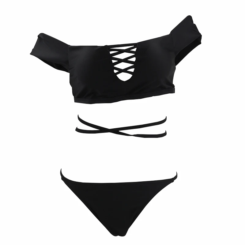 

Bandage Brazilian Bikini Off Shoulder Swimwear Women Bandeau Thong Bikini Set 2018 Summer Swimsuit Hollow Out Biquini
