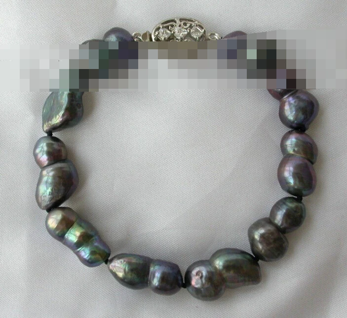 

free shipping 01071 black baroque freshwater cultured pearl bracelet
