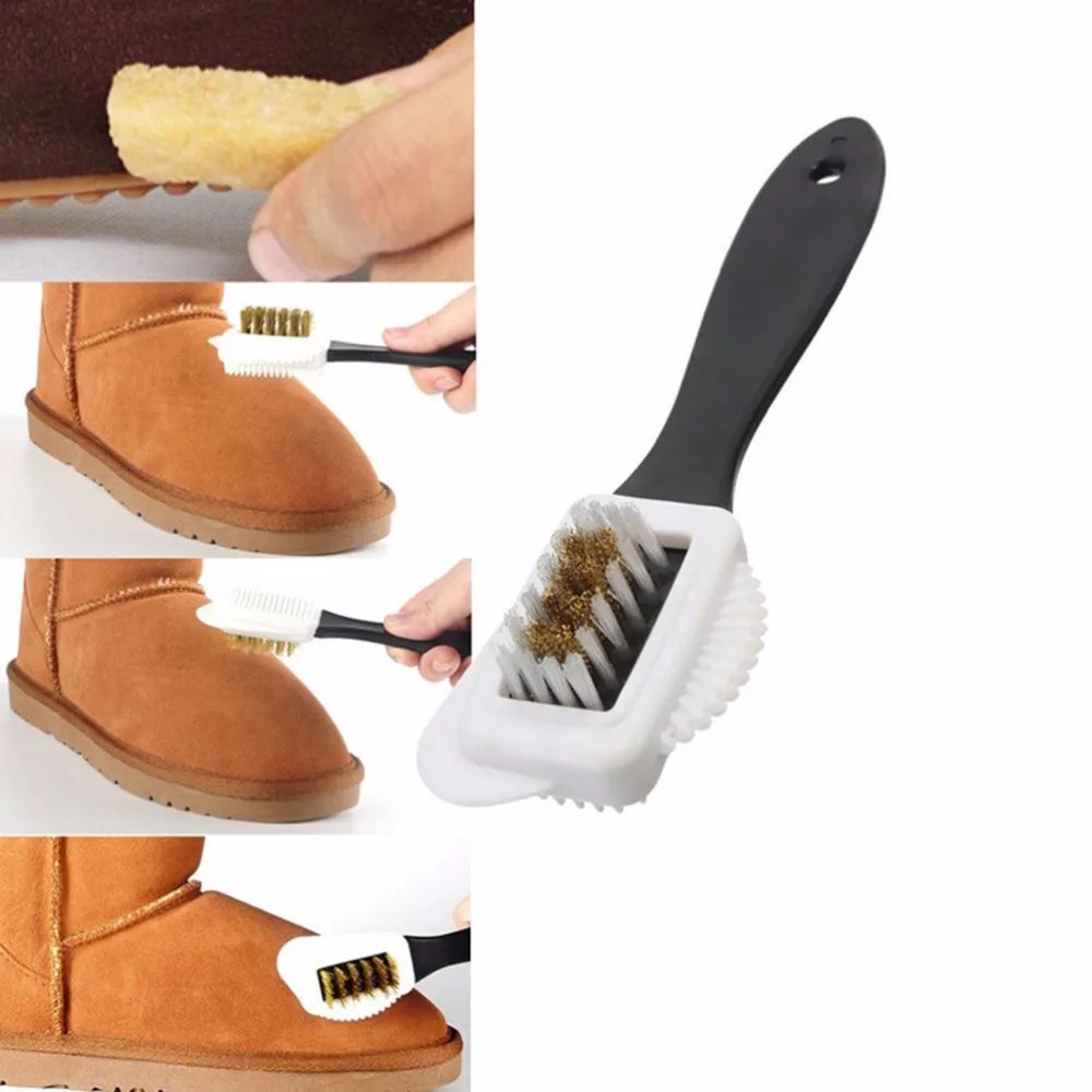 Черная 3 боковая щетка для чистки замша щетка для чистки нубука обувь S Форма обувь очиститель Высокое качество 1 шт