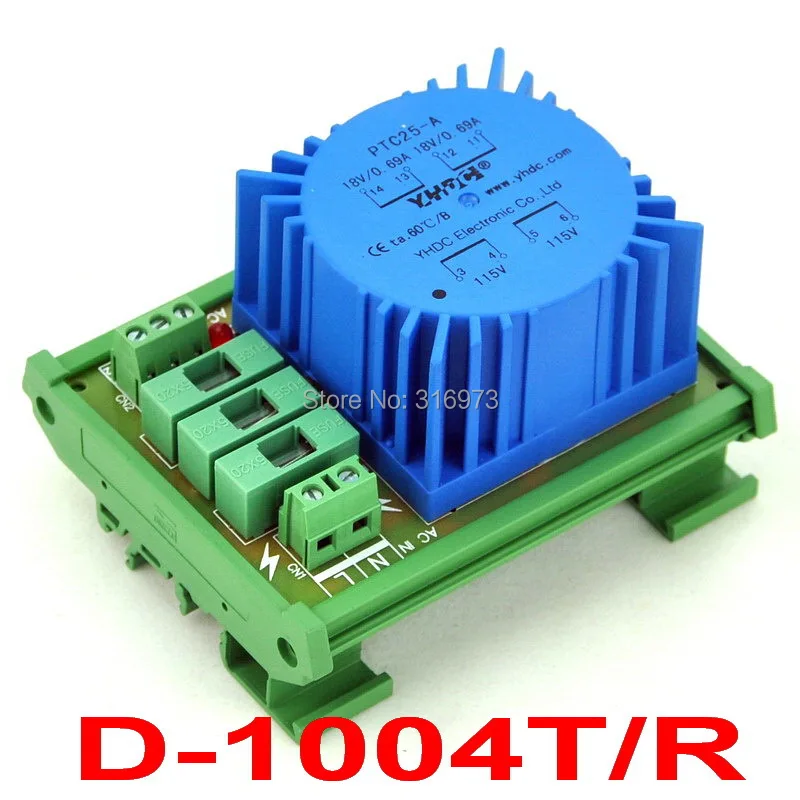

P 115VAC, S 2x 18VAC, 25VA DIN Rail Mount Toroidal Power Transformer Module.