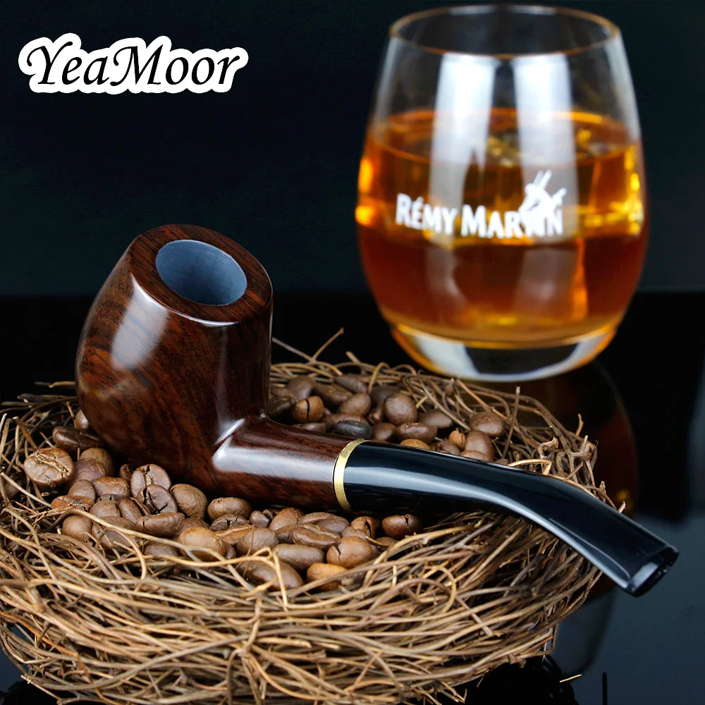 Comprar Nuevo tubo de fumar Vintage hecho a mano 9mm filtro doblado de madera pipa de madera de ébano pipa de tabaco 10 herramientas accesorio de fumar