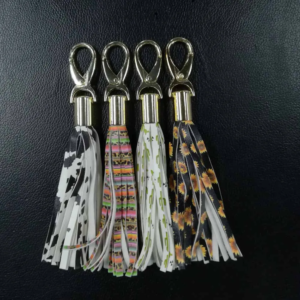 Cacus Leather Bag Tassel Clip Wholesale Blanks Printed Leopard Keychain Fob With Hook 4colors Charm Gift DOM1061256 | Багаж и сумки