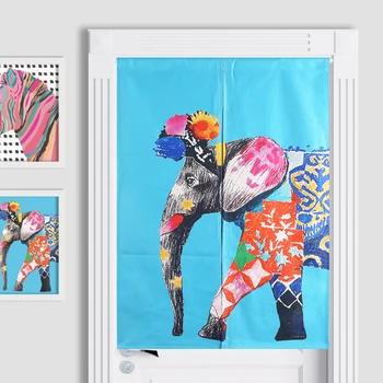 

New Linen NOREN Japanese Style Door Curtain Vintage Colorful Elephant Horse Tapestry 85x120cm/85x90cm