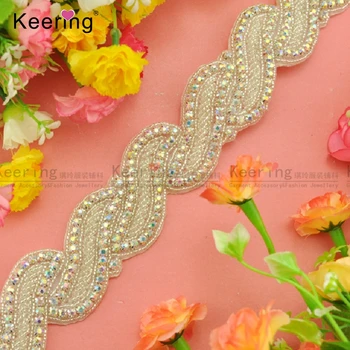 

Fashion Design AB Rhinestone Beaded Trim For Bridal Sash WRA-693
