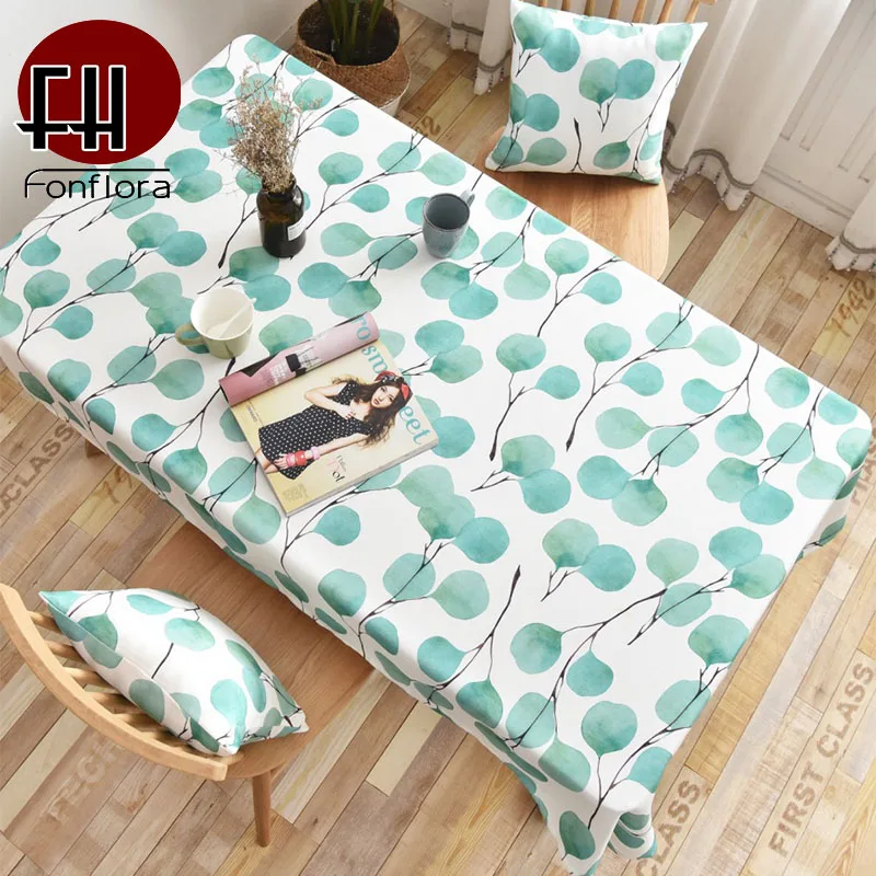 

Green Leaf Oil Proof Waterproof Tablecloth Thick Fabric Coffee Outdoor Party Dining Rectangular Table Cover Kitchen Cover Panel