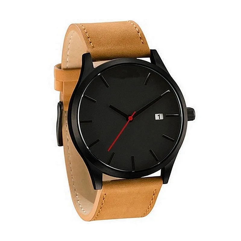 Модные простые мужские часы с полным календарем наручные часы мужские деловые коричневые кожаные кварцевые часы мужские часы - Цвет: 132132