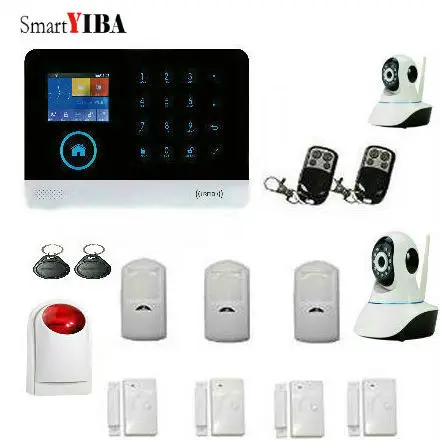 

SmartYIBA APP Control 3G WIFI GPRS SMS Home Intruder Alarm System+2 HD IP Cameras+Metal Remote Controller+Strobe Siren+PIR etc.