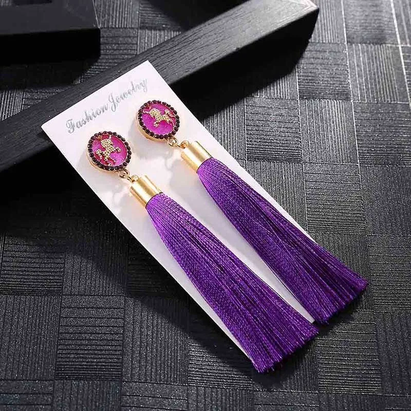IMG_4003 Trendy Drop Earrings WomenLongBohemianDangleBlueBalckMetalBohoGold Tassel Earrings 2018 Jewelry