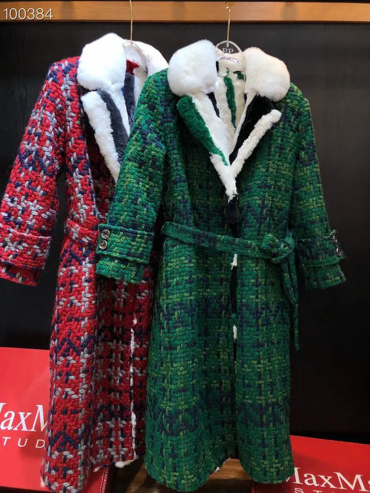 New Fashion Winter Parka Tweed Wool Coat Thick Rex Rabbit Fur Liner Women Real Fur Long Jacket With Belt New Fashion Winter Parka Tweed Wool Coat Thick Rex Rabbit Fur Liner Women Real Fur Long Jacket With Belt