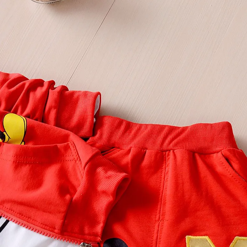 Детский комплект одежды для мальчиков, осенне-зимние комплекты из 3 предметов пальто с капюшоном, костюмы Осенняя хлопковая одежда для маленьких мальчиков, серый и красный цвета, Микки