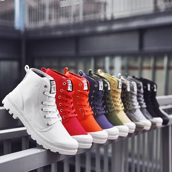 Unisex high side autumn sneaker canvas casual boots lace-up 12 colors size 36-47 brand new footwear basic sewing boots for men