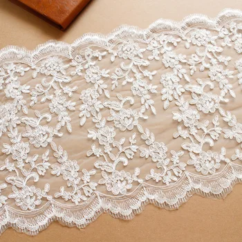 

Double/Single Edge Wedding Lace Fabrics White Red Appliqued Soft Tulle Mesh Floral Embroidered Bridal Dress Lace Trims 17/34CM
