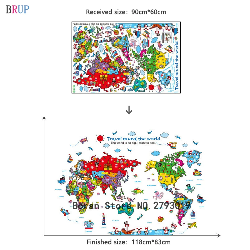 118x83 см, животные, Карта мира, настенные наклейки, путешествия, круглый мир, домашний декор для детской комнаты, большая карта, наклейки, виниловые, сделай сам, Наклейки на стены