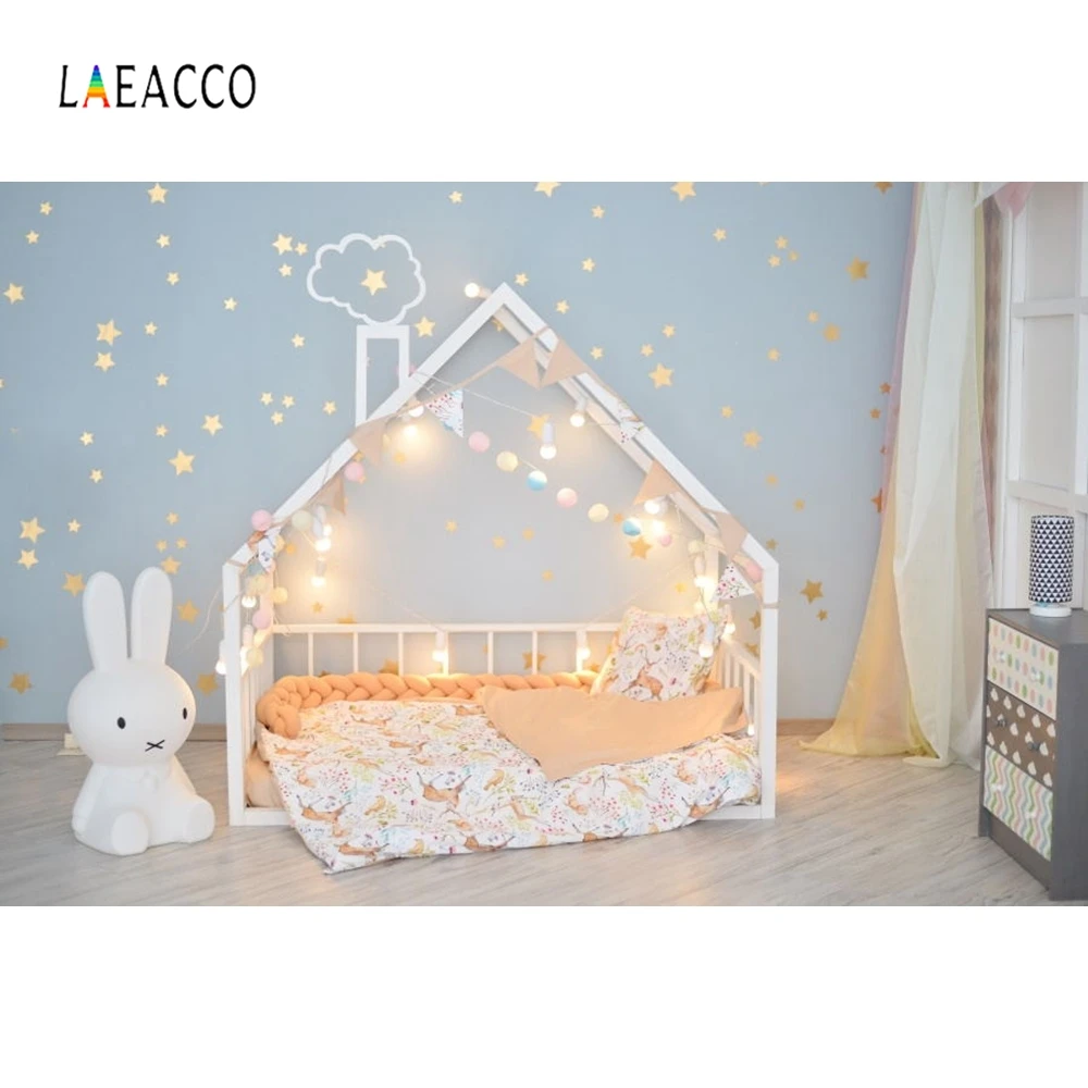 Laeacco фотографические фоны детская кроватка звезды стена кролик