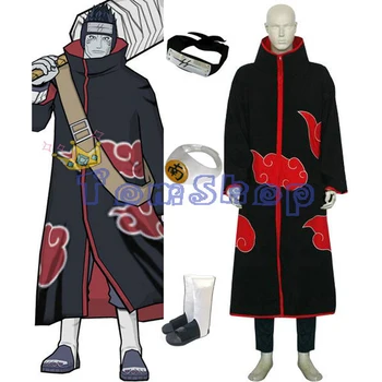 

Anime Naruto Akatsuki Hoshigaki Kisame Cosplay Uniform Suit Men's Costumes 4 in 1 Combo Set (Cloak+Headband+Ninja Boots+Ring)