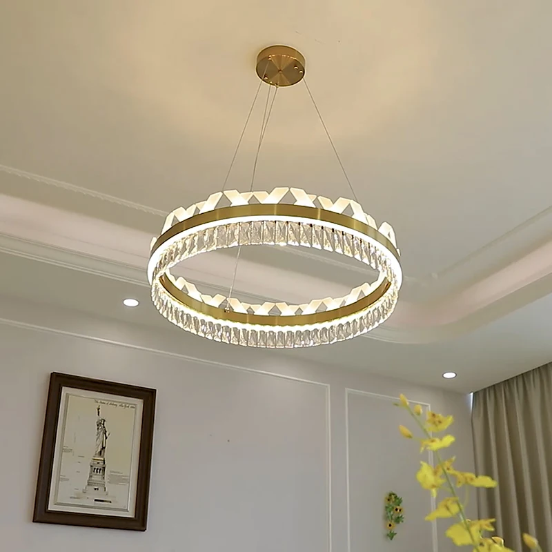 

Modern Crystal Chandeliers Home Decoration Lighting 2.4G Remote Control Dimming LED Pendants Indoor Dining Room Living Room Lamp