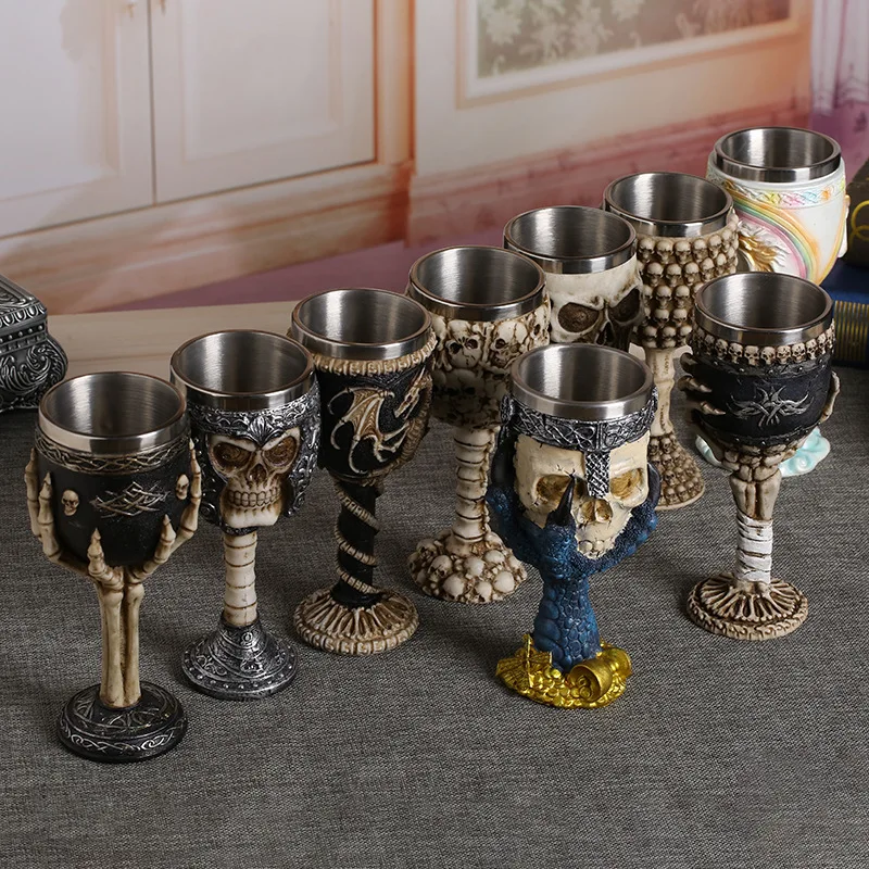 Tanie Najfajniejsza czaszka z żywicy czara ze stali nierdzewnej Retro pazur lampka do wina gotyckie kieliszki koktajlowe wilk whisky Cup Party Bar Drinkware