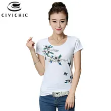 Civichic народная Стиль Для женщин Летняя футболка с принтом бабочки o Средства ухода за кожей шеи Tee Тонкий хлопковая рубашка этническая ретро Топы корректирующие ногтей шарик Camiseta wst13