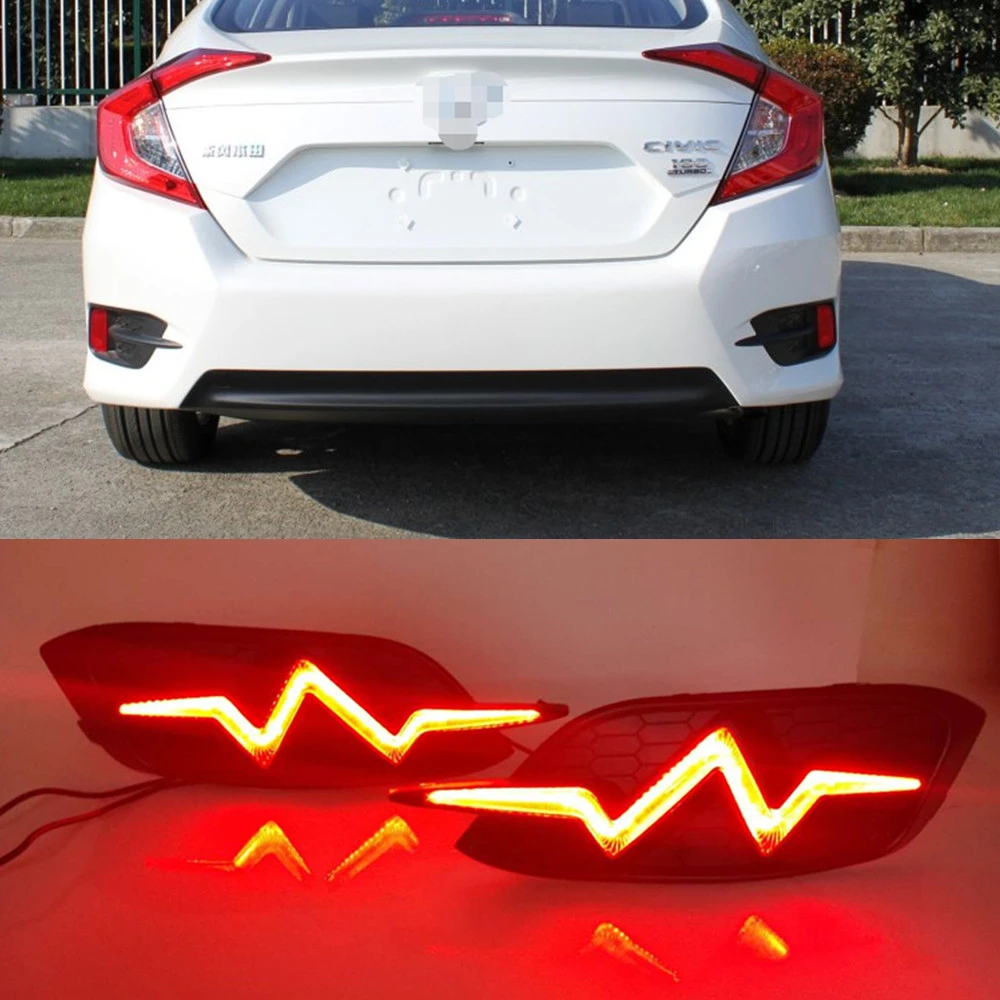 

Car Flashing 2pcs Tail Rear Lamp Brake Light Rear Bumper Light Reflector Turn Signal For Honda Civic 2019 2018 2017 2016