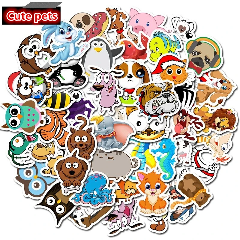 

50Pcs Cartoon Cute Pets Dog Cat Stickers Luggage Laptop DIY Photo Albums Guitar Surfboard Skateboard Fridge Sticker