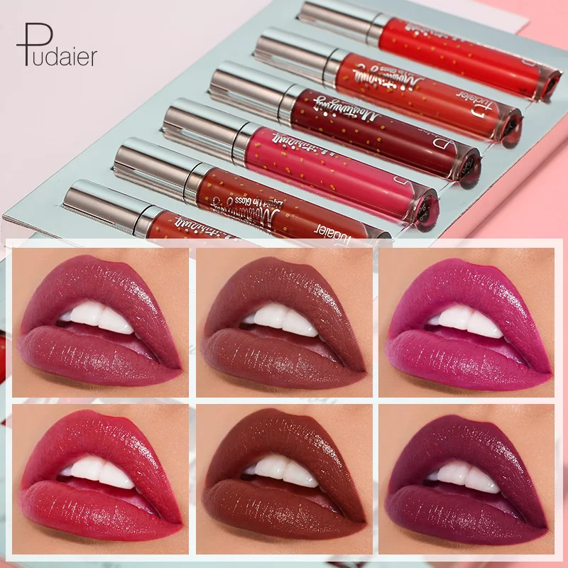 

Pudaier Liquid Lipstick LipGloss Long Lasting Natural Easy To Wear Lip Stick Makeup Waterproof Lip Tint Lipstick Batom 6pcs/set