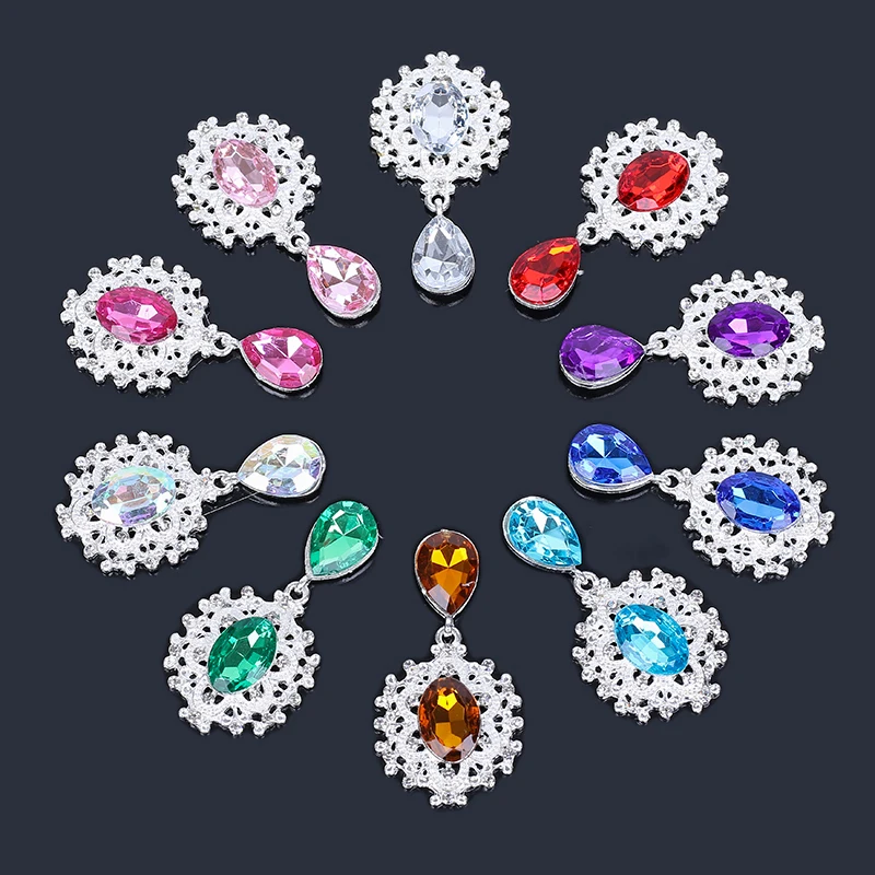 

2019New Hot 50Pcs Silver Oval Center and Drop Rhinestone Pendant Button for Wedding Glass Decoraation Clothing DIY Crafts LP140