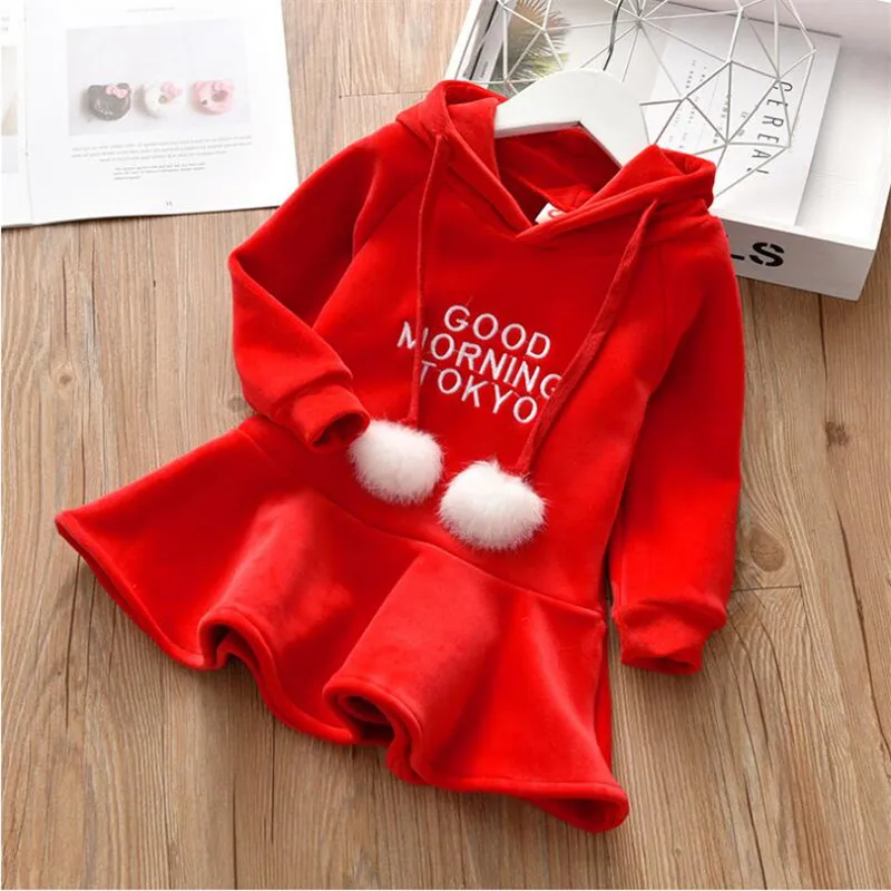 

2019 New Baby Girl Clothes Girls Hooded Dress Spring & Autumn Children Bilateral-velvet Long-Sleeved Letter Fishtail Dresses