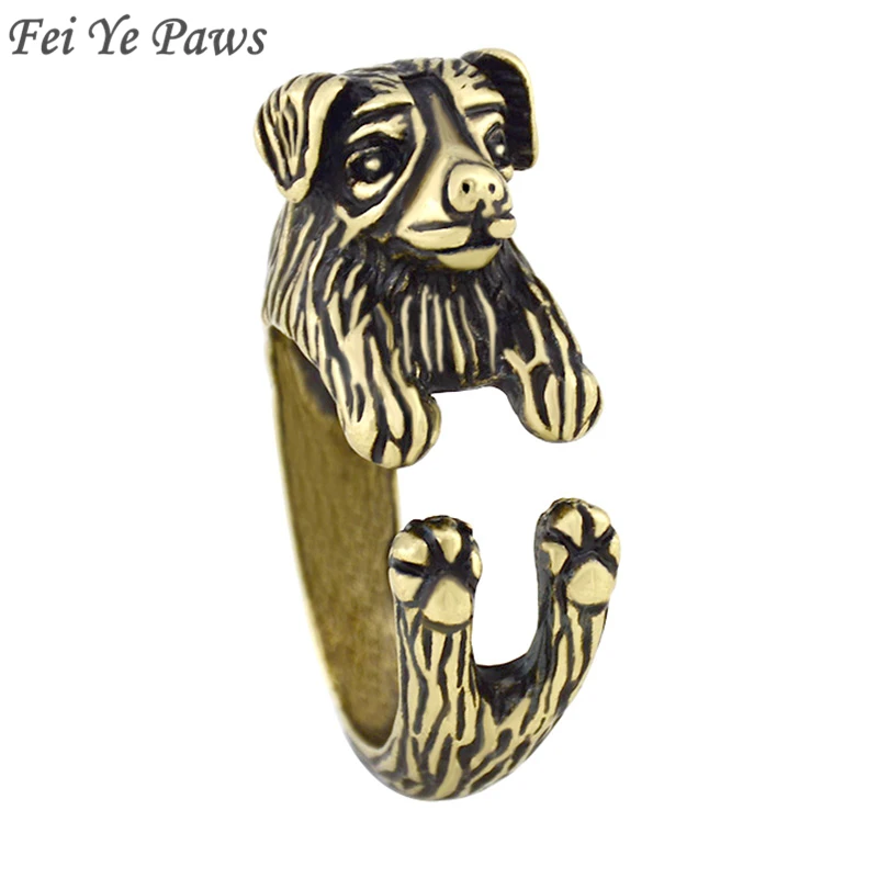 Fei Ye Paws Vintage Australian Shepherd Border Collie Dog Ring Anel Boho Rings For Women Men