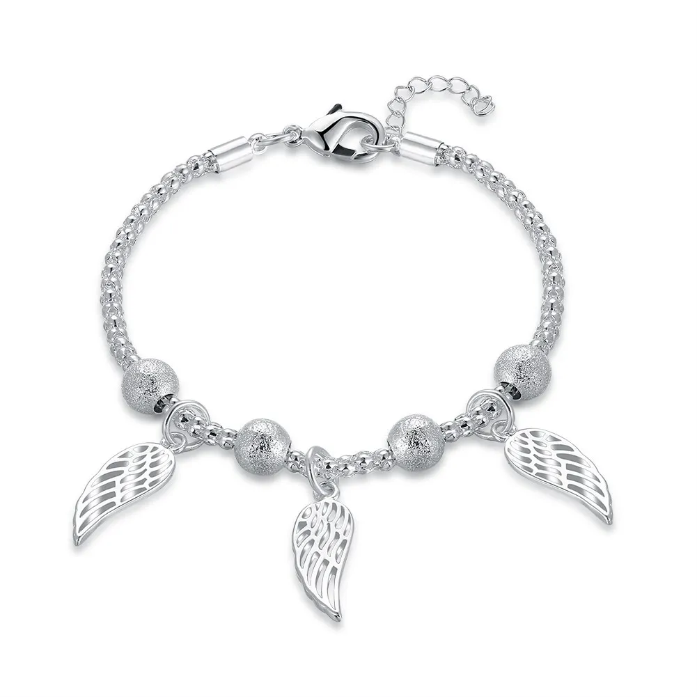 Wholesale Silver Plated Angel wings Charm Bracelets for Women Silver 925 Jewelry Bracelet