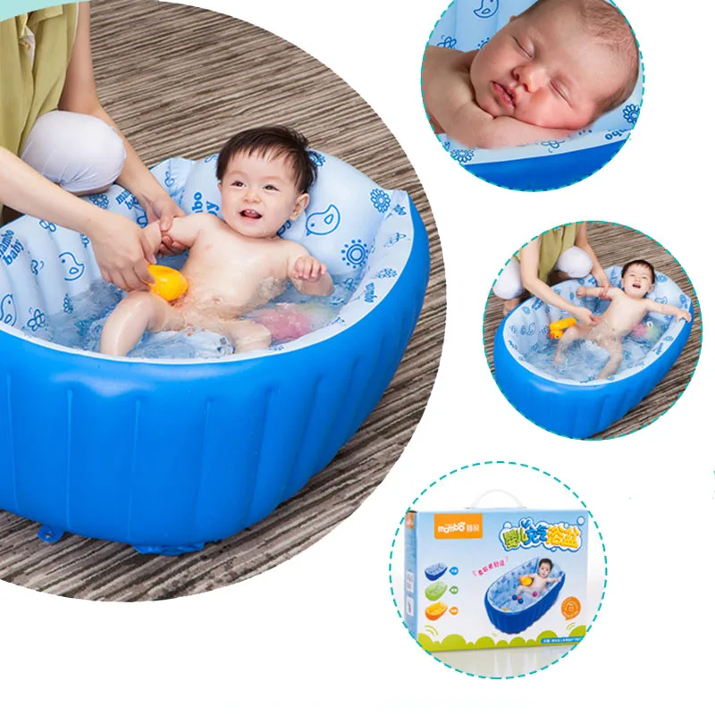 Newborn Cotton Inflatable Baby Bath tub Solid Plastic Cartoon Safety Inflating Baby Swimming Pool Bath Tub Cushion Safety