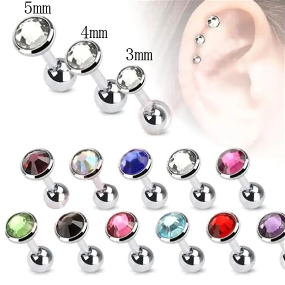 

2PCS Surgical Steel Gem Barbell Ear Cartilage Tragus Helix Stud Earring Piercing Surgical Steel Zircon Multicolor Jewelry