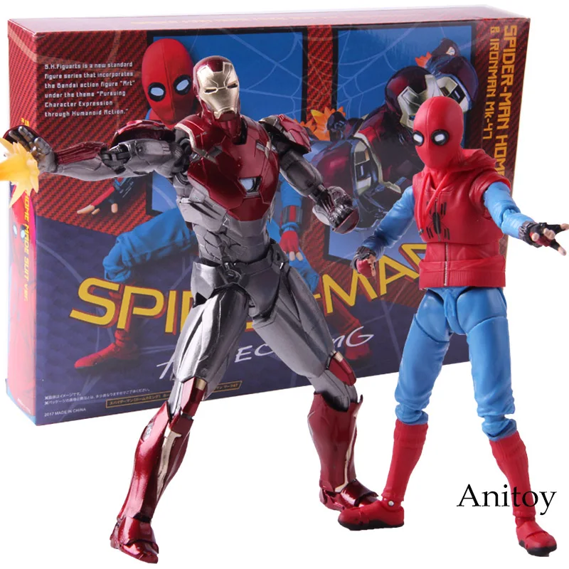 SHF SHFiguarts Spiderman Home Made Suit Ver. & Iron Man MK 47 PVC Spider-Man Homecoming Action Figure Collectible Model Toy