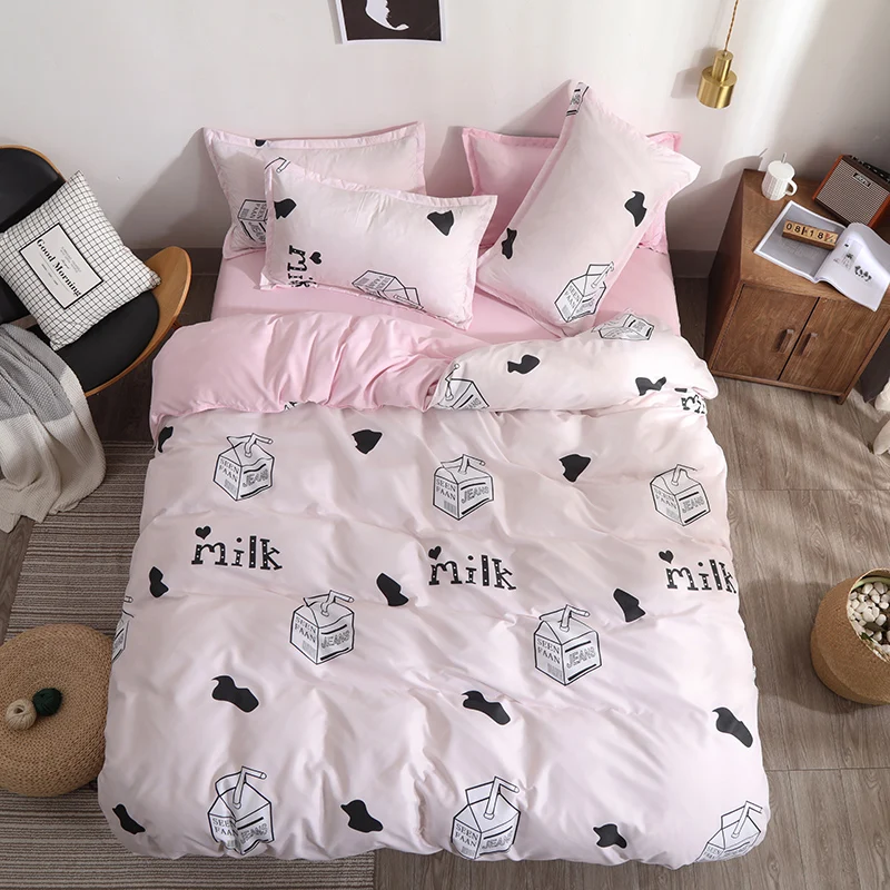 Pink Double Bed Winter Thickening Letter Dream Duvet Cover+ Bed Flat Sheet+ Pillow Case Twin Full Queen King size - Цвет: ZN35