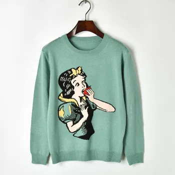 

Runway Women's Sweaters Sweet Cartoon Princess 2019 Autumn Female Long Sleeves Tops Knitted Basic Pullover High Quality Jumper